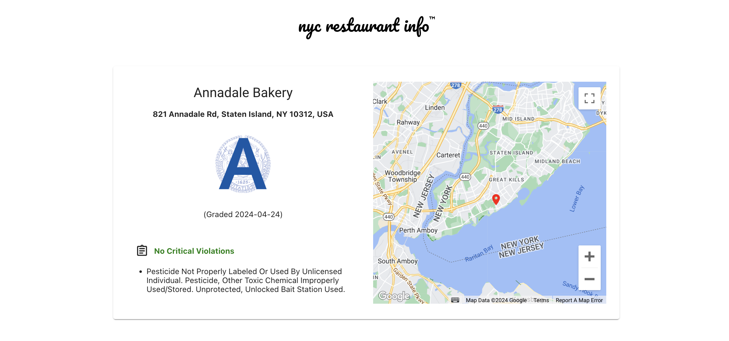 NYC Restaurant Info homepage